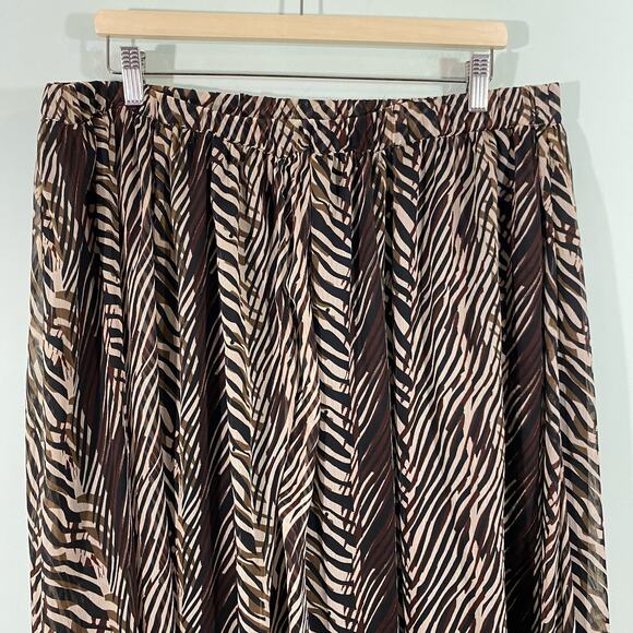 Vtg Y2K Grace Elements Brown Animal Print Chiffon Pleated Midi Skirt Size 2X - Picture 5 of 5